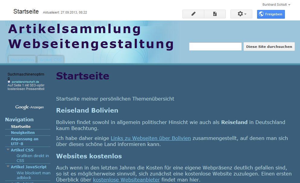 Screenshot sites.google.com/site/burkhardschlutt